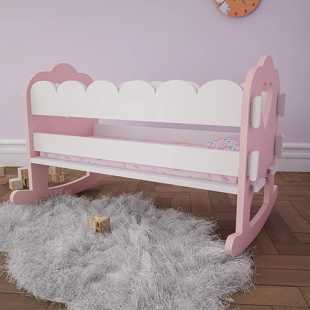 Baby Pink & White Termite-Proof Wooden Swing Cradle