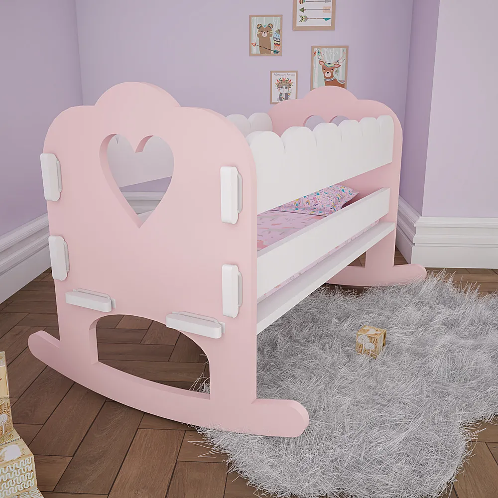 Baby Pink & White Termite-Proof Wooden Swing Cradle