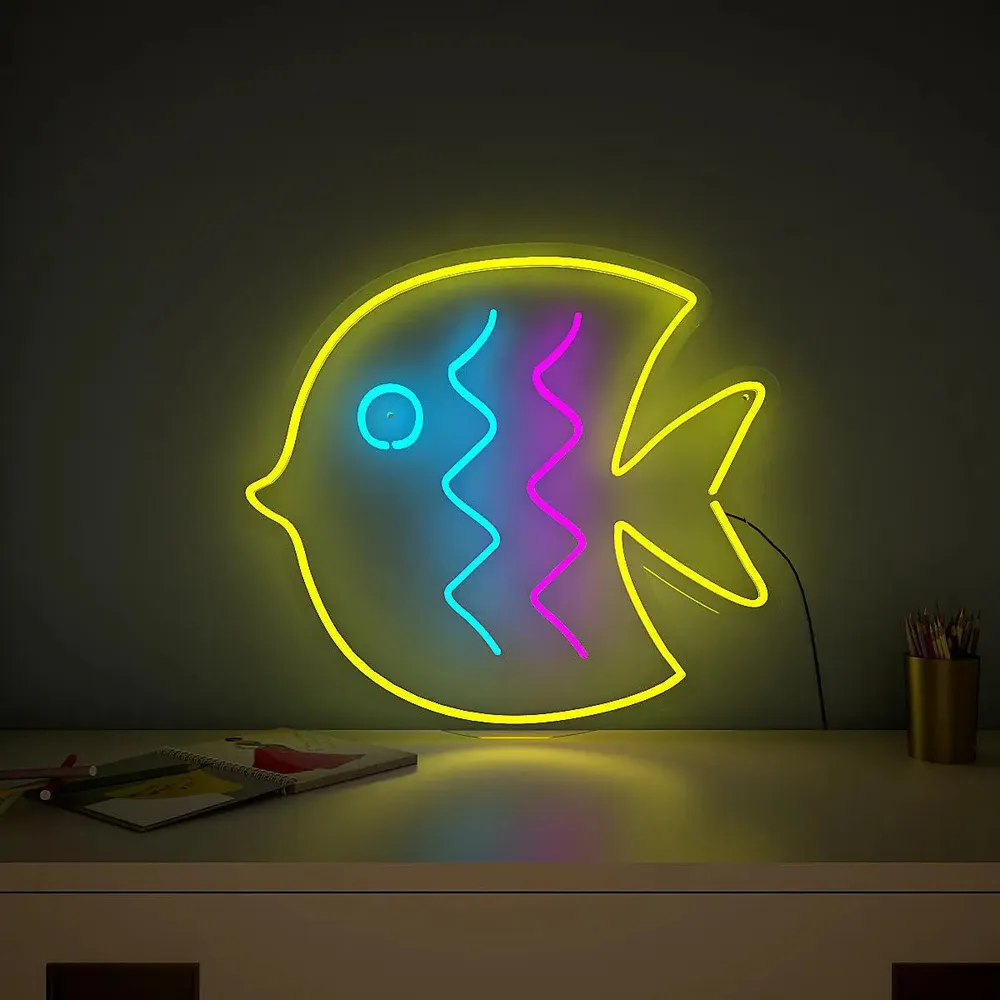 Baby Puffer Fish Yellow LED Neon Light