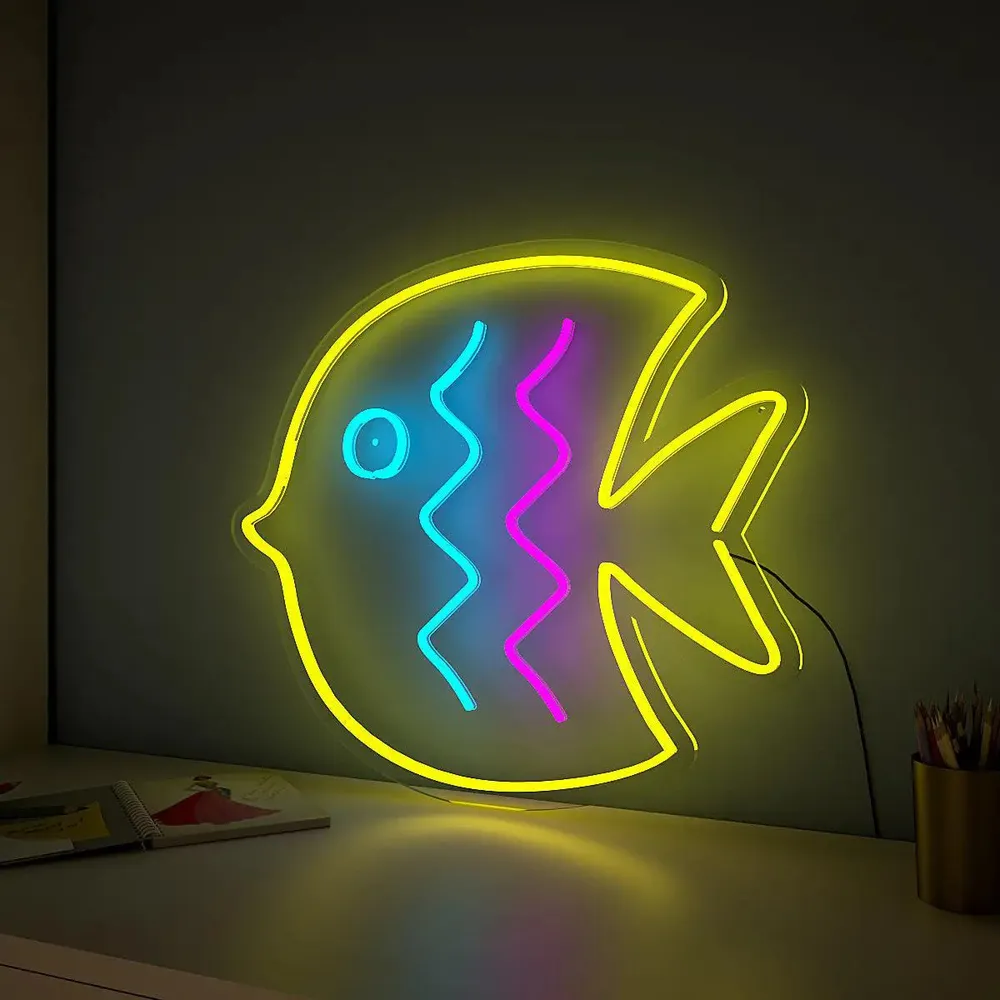 Baby Puffer Fish Yellow LED Neon Light