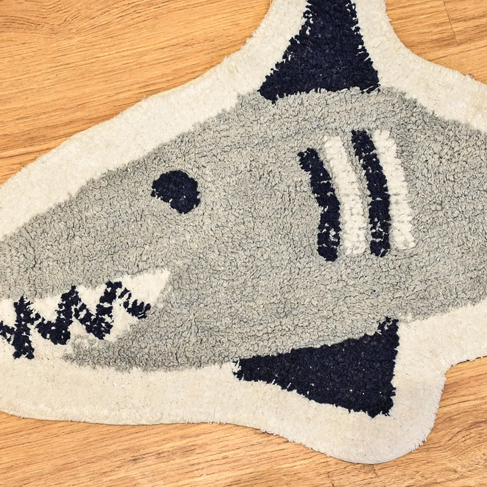 Baby Shark Cut Out High Absorbent Blue Kids Bathmat