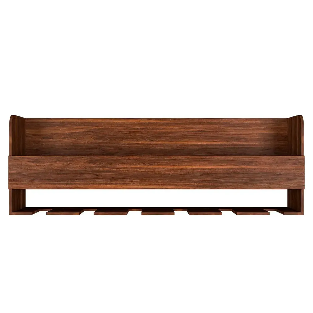 Backlit Wooden Bar Wall Shelf-cum-Mini Bar Cabinet in Walnut Finish