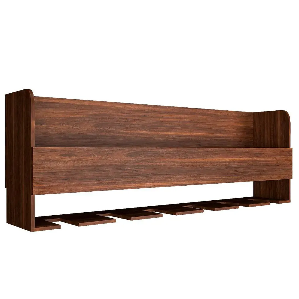 Backlit Wooden Bar Wall Shelf-cum-Mini Bar Cabinet in Walnut Finish