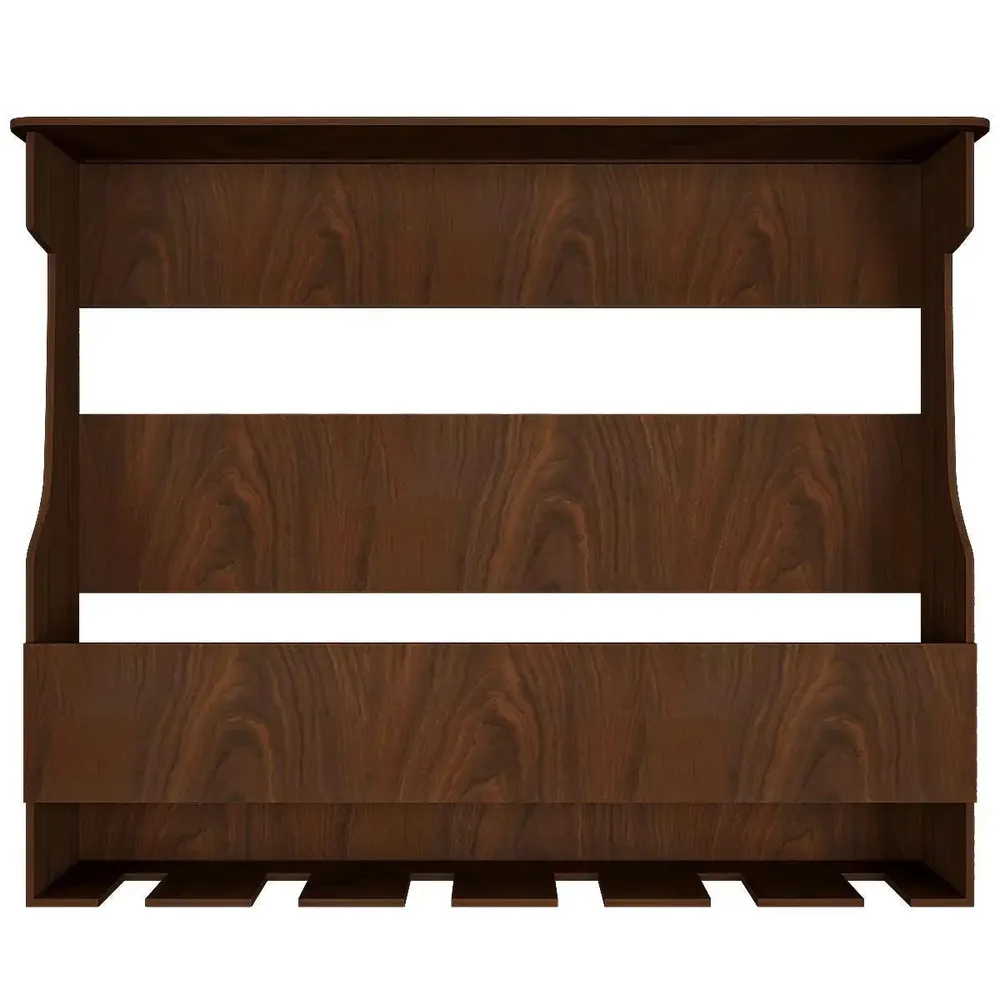 Backlit Wooden Bar Wall Shelf / Mini Bar Cabinet in Walnut Finish