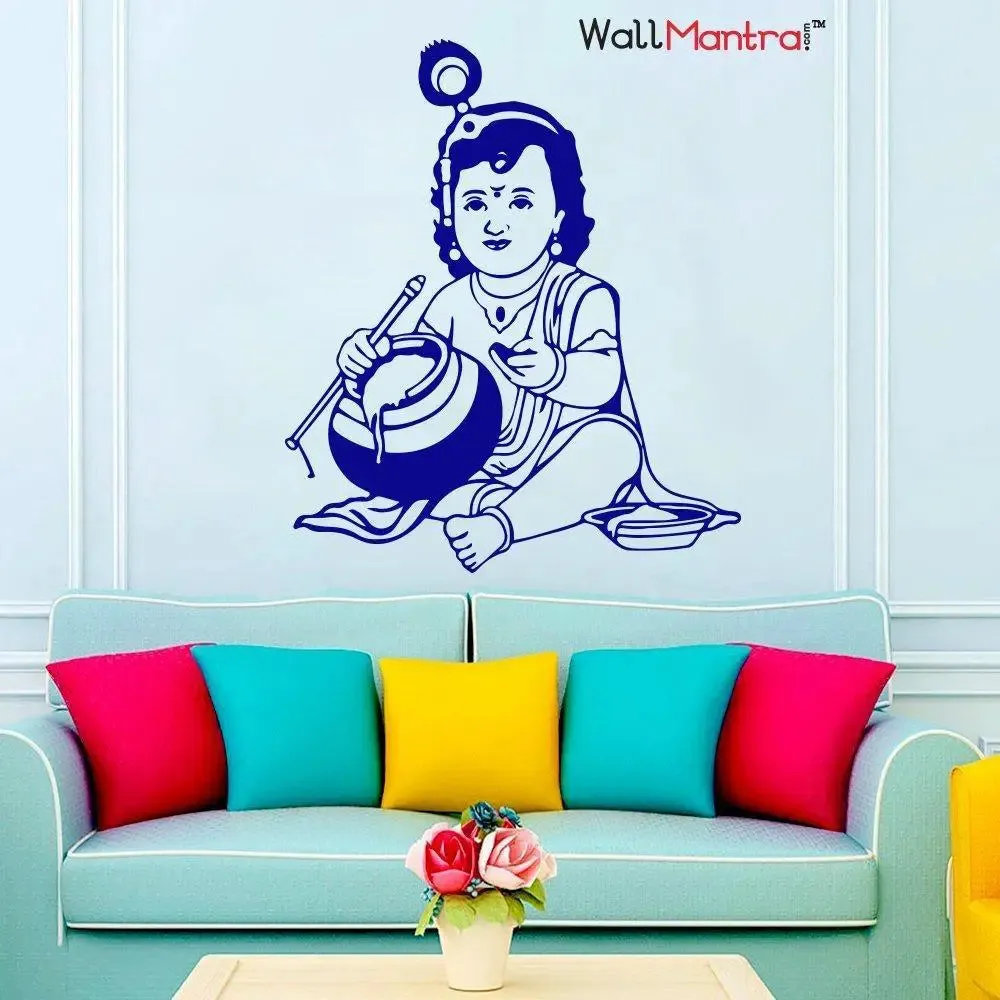 Bal Krishna Spiritual Wall Sticker for Living room, Bedroom, Office Decoration