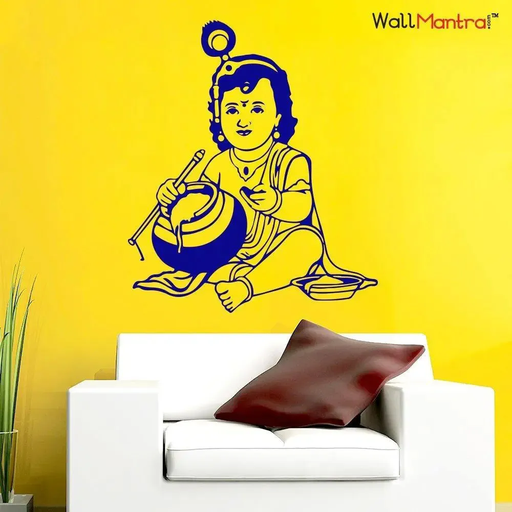 Bal Krishna Spiritual Wall Sticker for Living room, Bedroom, Office Decoration
