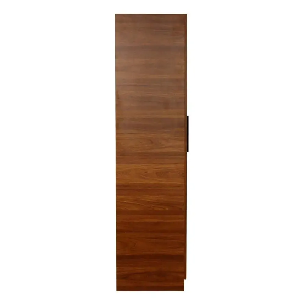 Bali Teak Engineered Wood 2 Door Wardrobe With Drawers & Mirror