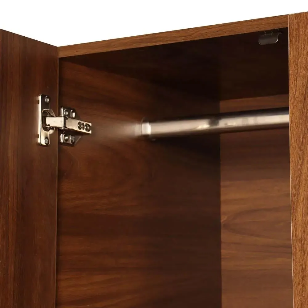 Bali Teak Engineered Wood 2 Door Wardrobe With Drawers & Mirror