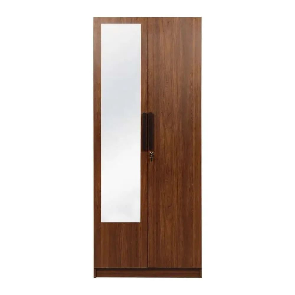 Bali Teak Engineered Wood 2 Door Wardrobe With Drawers & Mirror