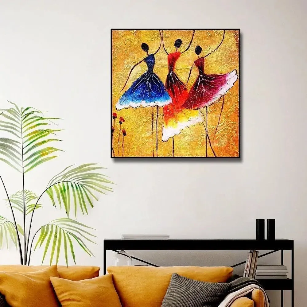 Ballerina Ballet Dancer Canvas Painting With Black Floating Frame Size: 57 cm (H) X 57 cm (W)