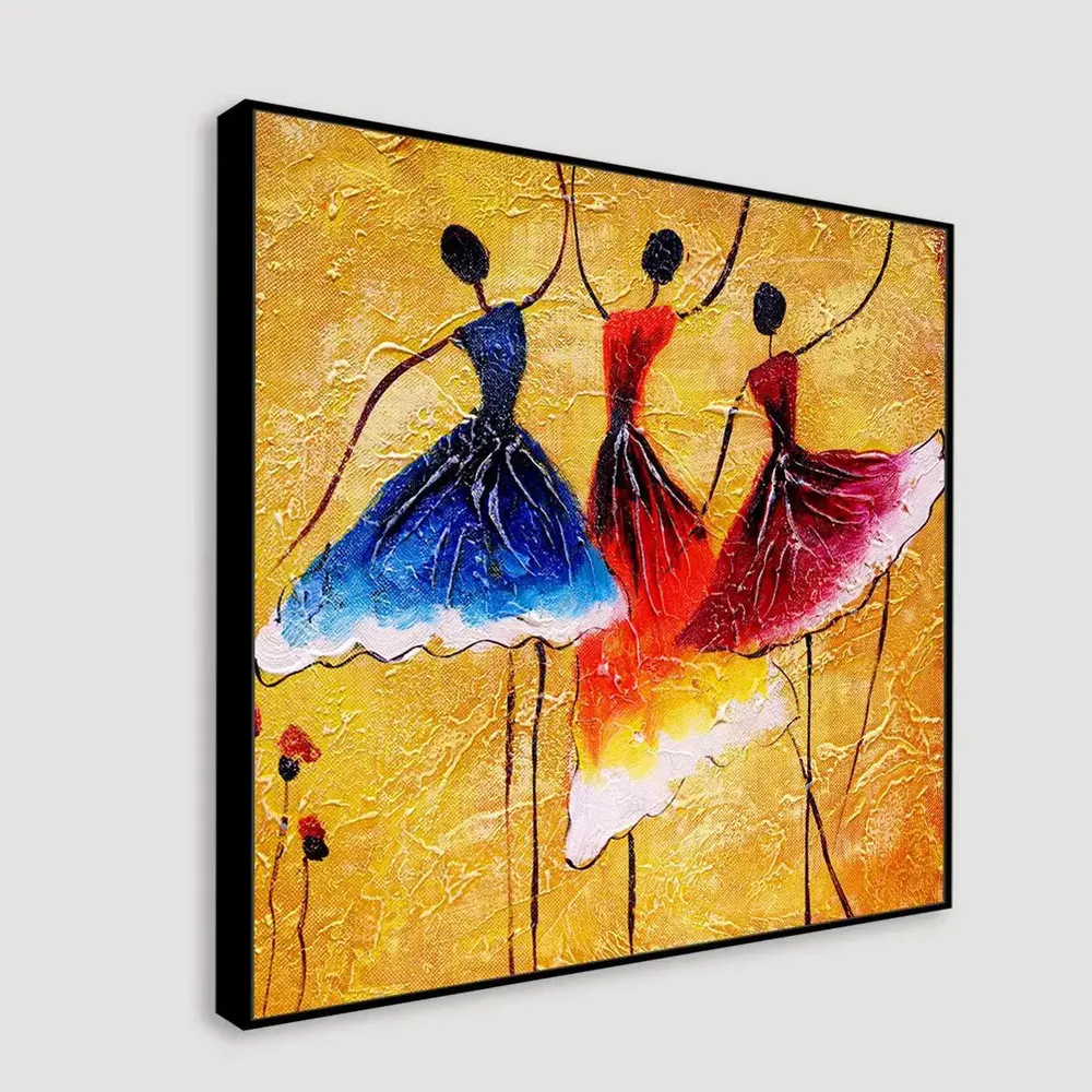 Ballerina Ballet Dancer Canvas Painting With Black Floating Frame Size: 57 cm (H) X 57 cm (W)