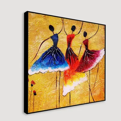 Ballerina Ballet Dancer Canvas Painting With Black Floating Frame Size: 57 cm (H) X 57 cm (W)