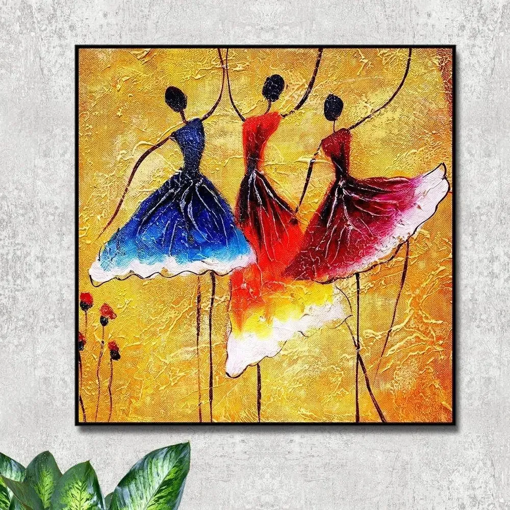 Ballerina Ballet Dancer Canvas Painting With Black Floating Frame Size: 57 cm (H) X 57 cm (W)