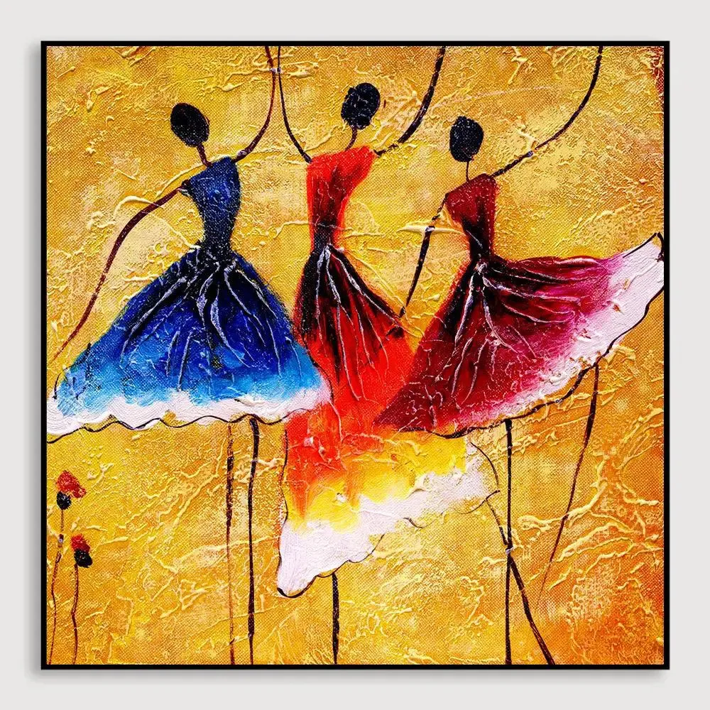 Ballerina Ballet Dancer Canvas Painting With Black Floating Frame Size: 57 cm (H) X 57 cm (W)