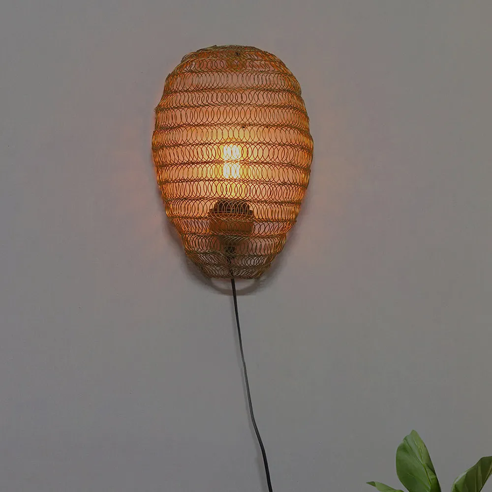 Balloon Shaped Gold Wire Caged Industrial Wall Light