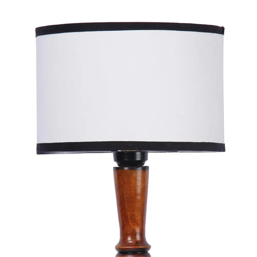 Baluster Designer Wooden Carving Floor Lamp With Drum Shade Red