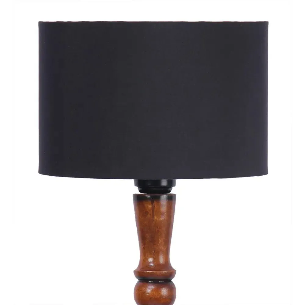 Baluster Designer Wooden Carving Floor Lamp With Drum Shade Red