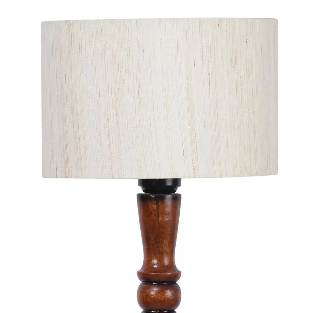 Baluster Designer Wooden Carving Floor Lamp With Drum Shade Red