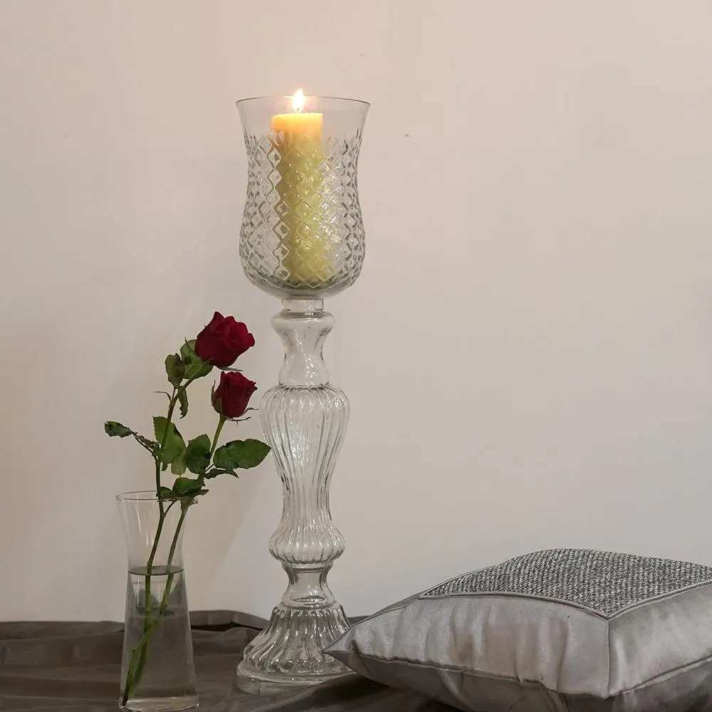 Baluster Diamond-cut Candle Holder With Chimney- Large