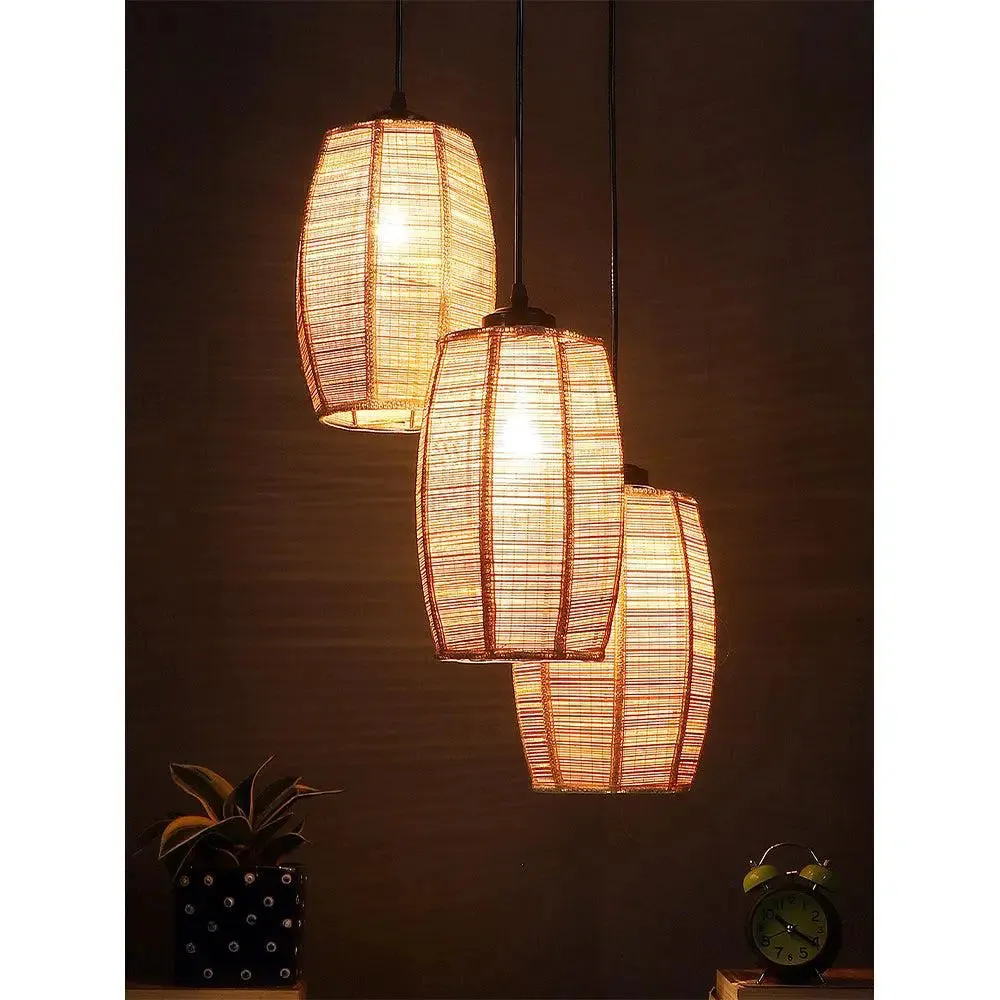 Bamboo Round Dholak Cluster Hanging Lamps