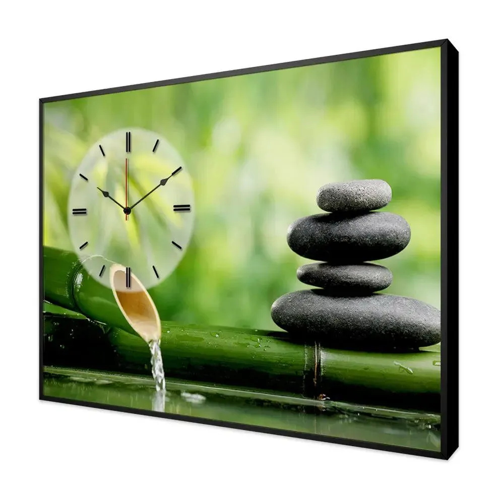 Bamboo With Stone Spa Canvas Printed Decorative Wall Clock With Floating Frame