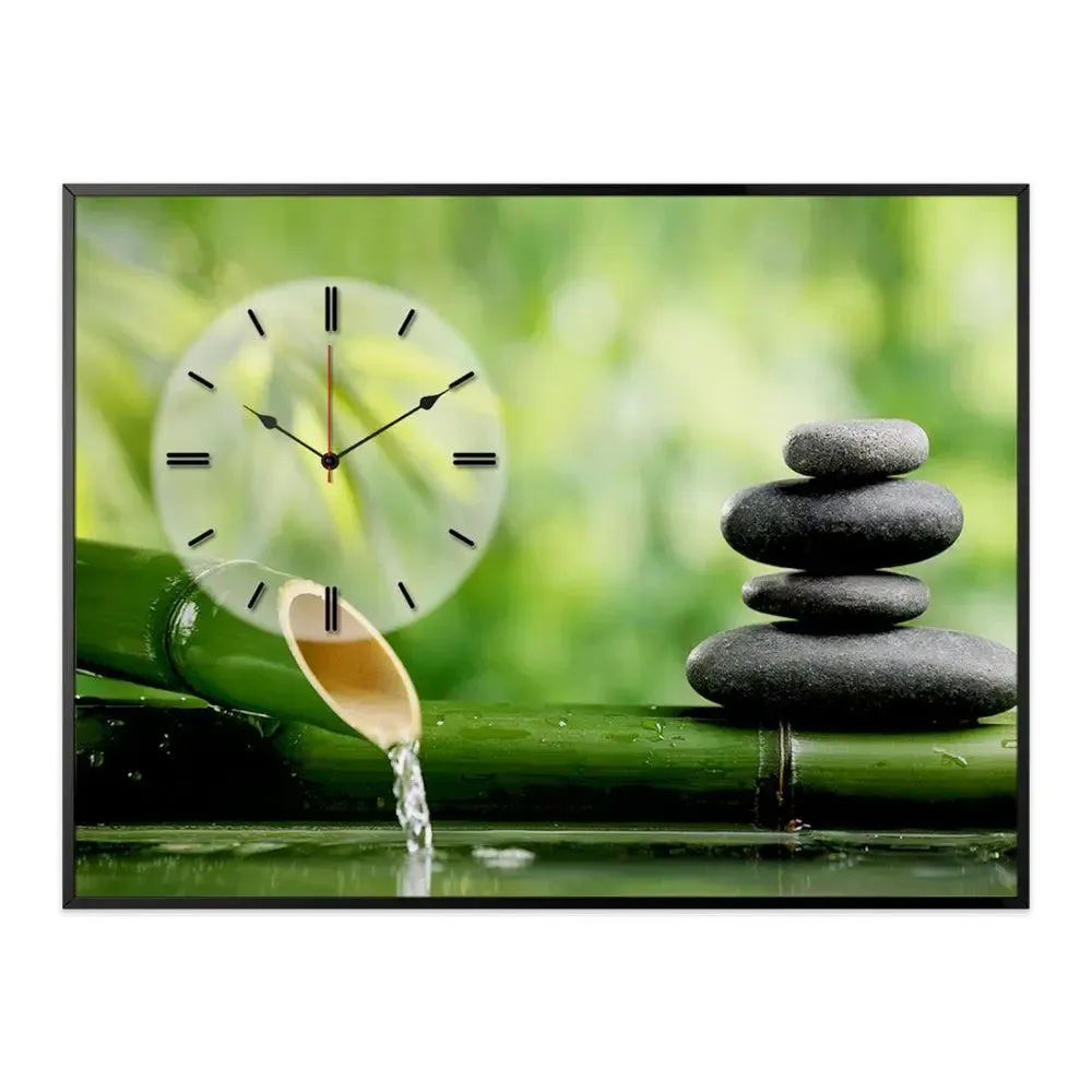 Bamboo With Stone Spa Canvas Printed Decorative Wall Clock With Floating Frame