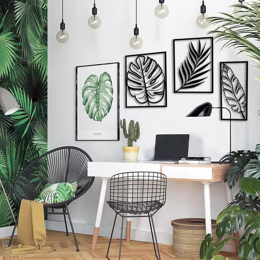 Banana, Monstera, Fern Leaves Metal Art Set of 3