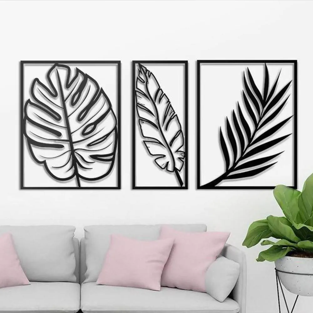 Banana, Monstera, Fern Leaves Metal Art Set of 3
