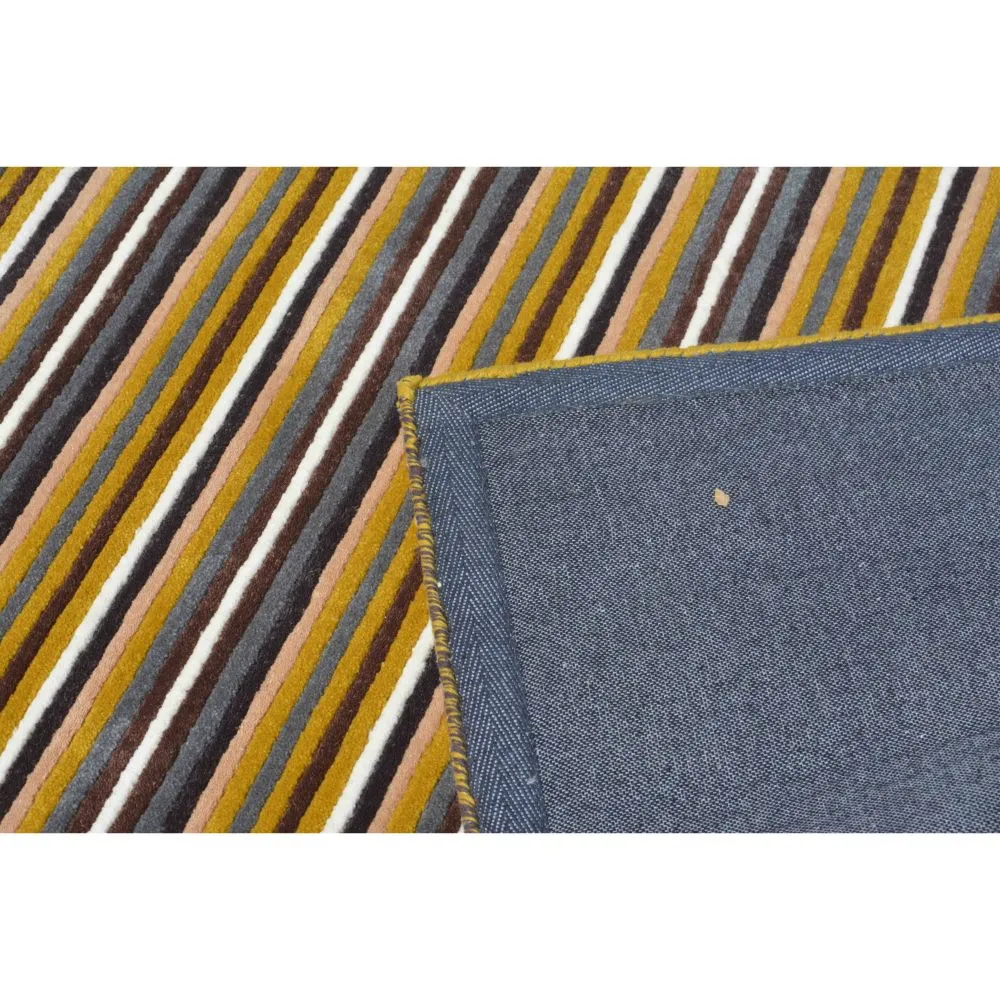 Basic Horizontally Striped Yellow & Gray Tufted Area Carpet 2X5ft