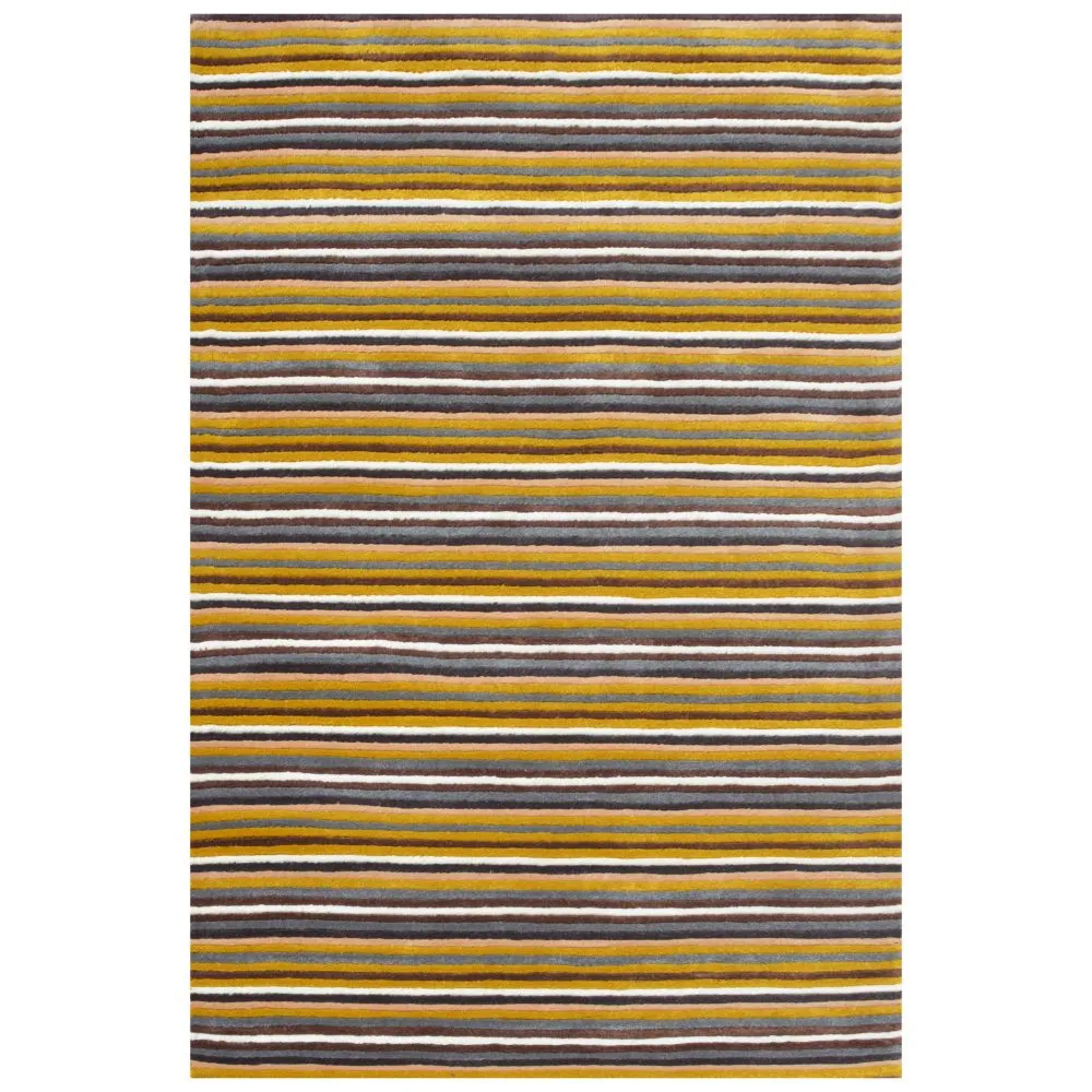 Basic Horizontally Striped Yellow & Gray Tufted Area Carpet 2X5ft