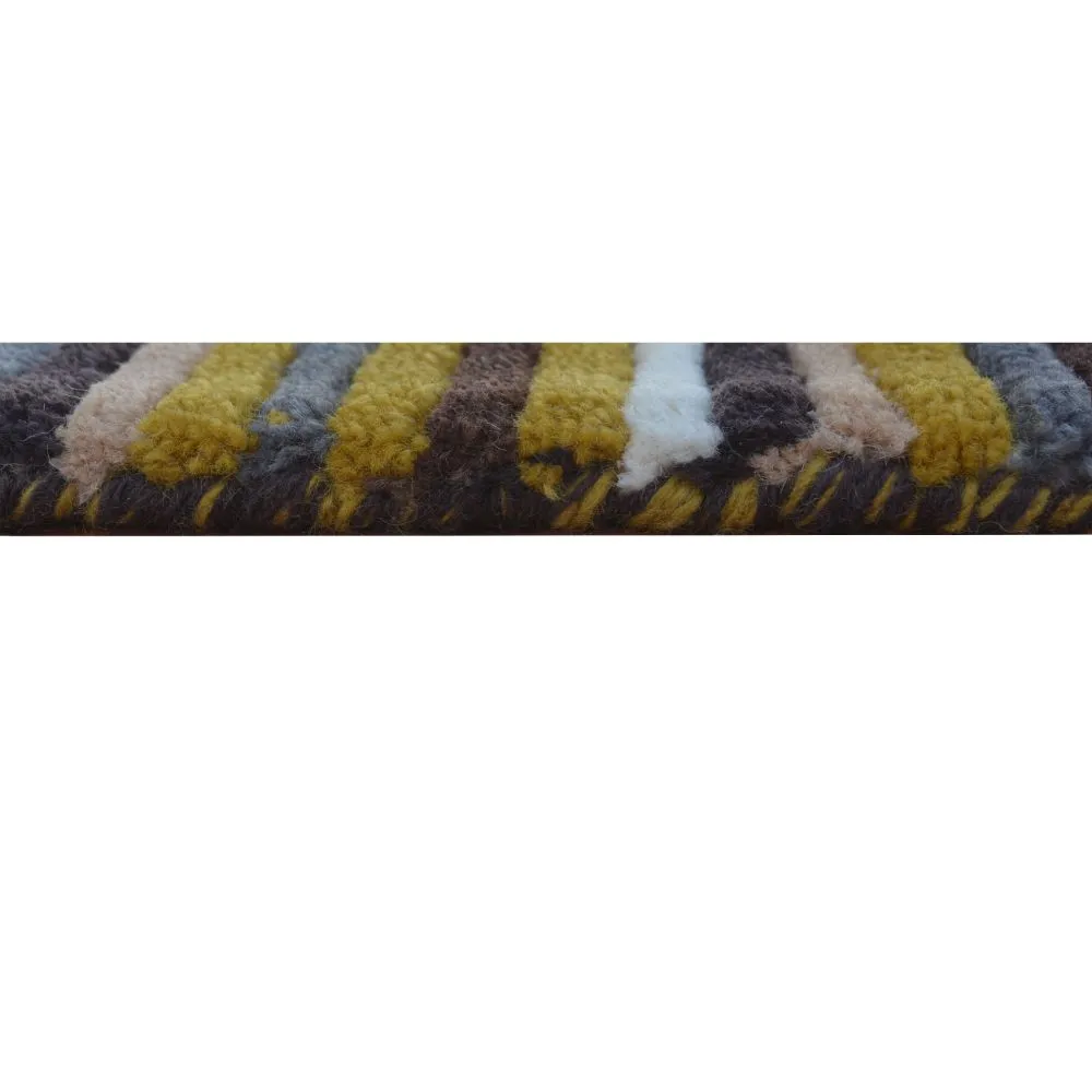 Basic Horizontally Striped Yellow & Gray Tufted Area Carpet 2X5ft