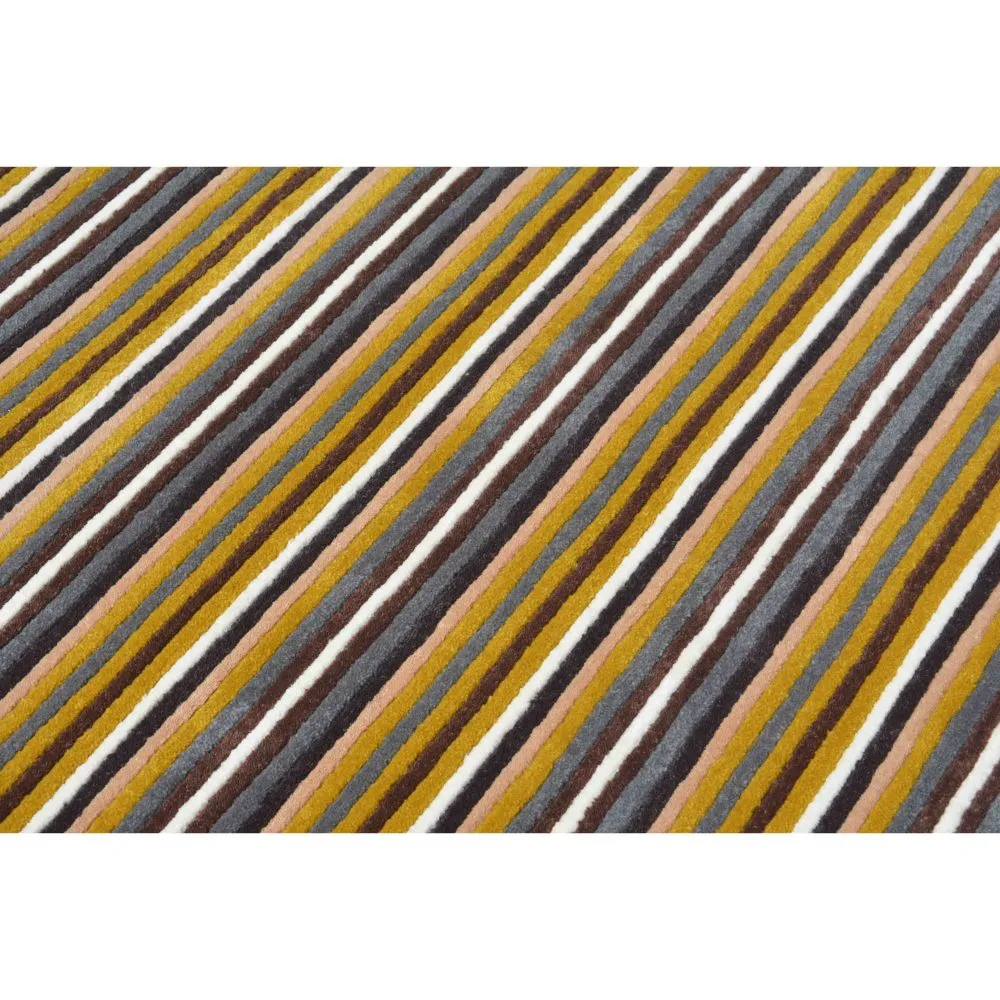 Basic Horizontally Striped Yellow & Gray Tufted Area Carpet 2X5ft
