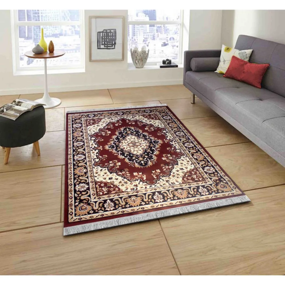 Basic Indian Traditional  Designer Brown Polyester Area Carpet 3X5ft