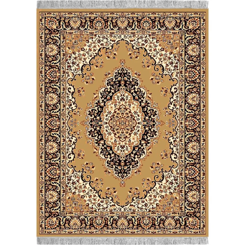 Basic Indian Traditional  Designer Golden Polyester Area Carpet 3X5ft