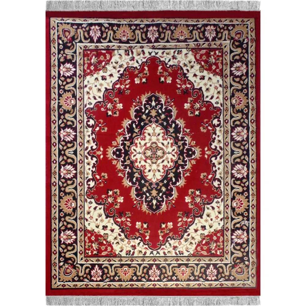 Basic Indian Traditional  Designer Red Polyester Area Carpet 3X5ft