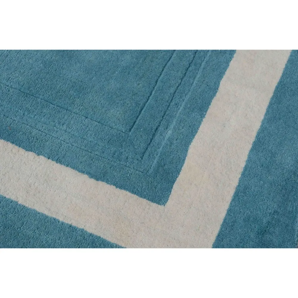 Basic Square Patterned Blue & White Tufted Area Carpet 2X5ft
