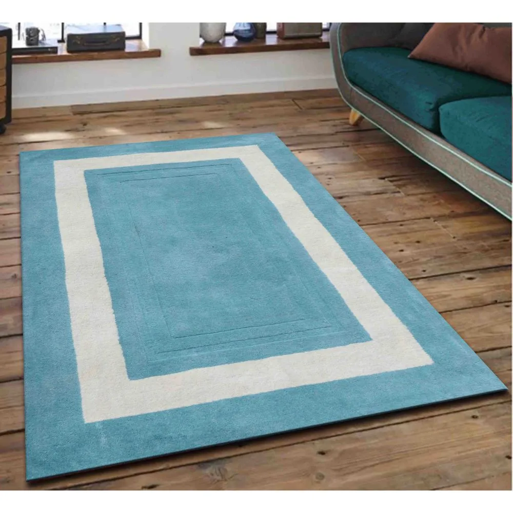 Basic Square Patterned Blue & White Tufted Area Carpet 2X5ft