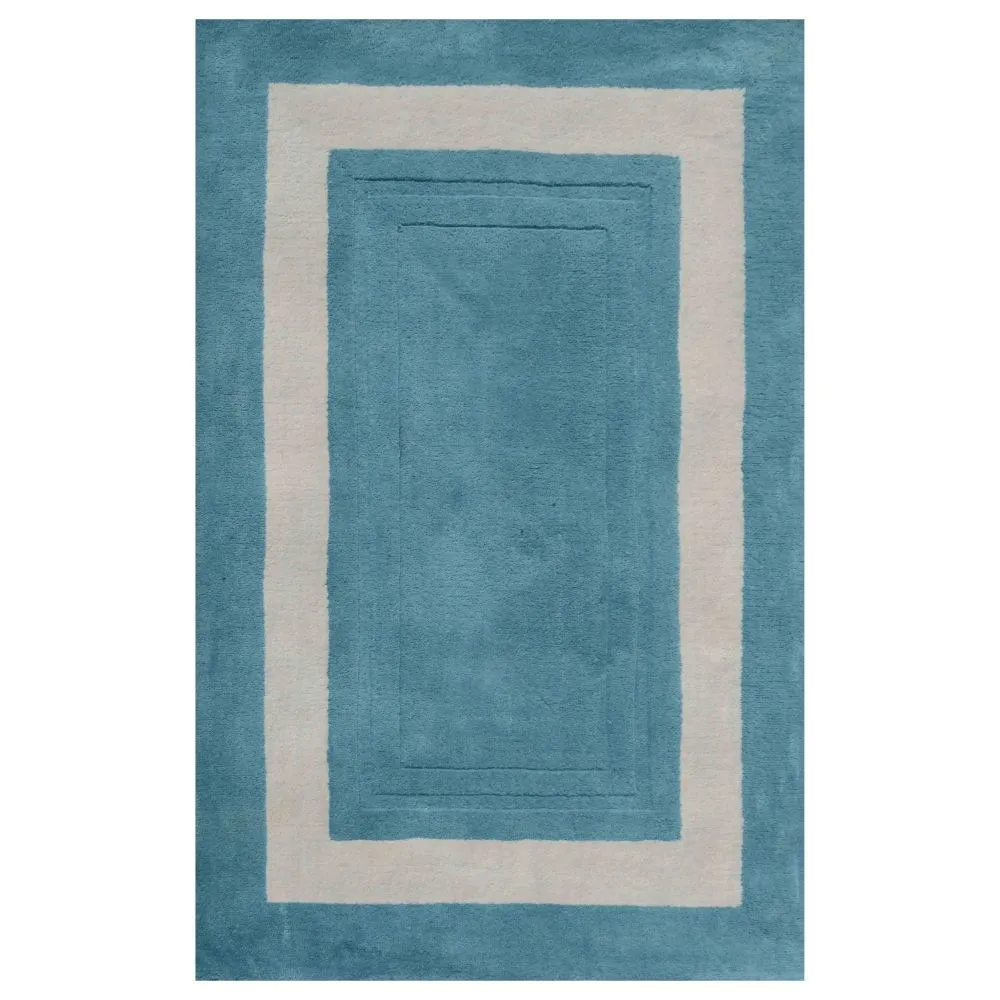 Basic Square Patterned Blue & White Tufted Area Carpet 2X5ft