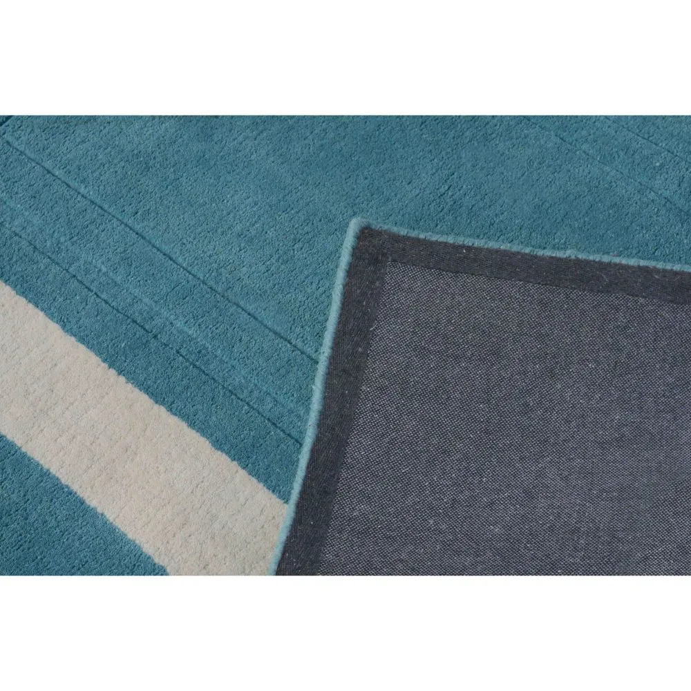 Basic Square Patterned Blue & White Tufted Area Carpet 2X5ft