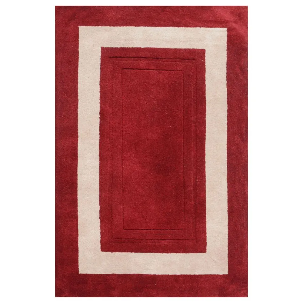 Basic Square Patterned Red & Beige Tufted Area Carpet 2X5ft