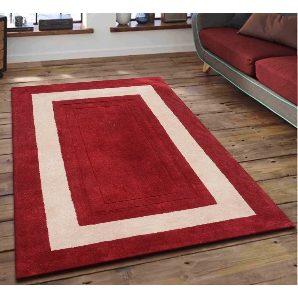Basic Square Patterned Red & Beige Tufted Area Carpet 2X5ft