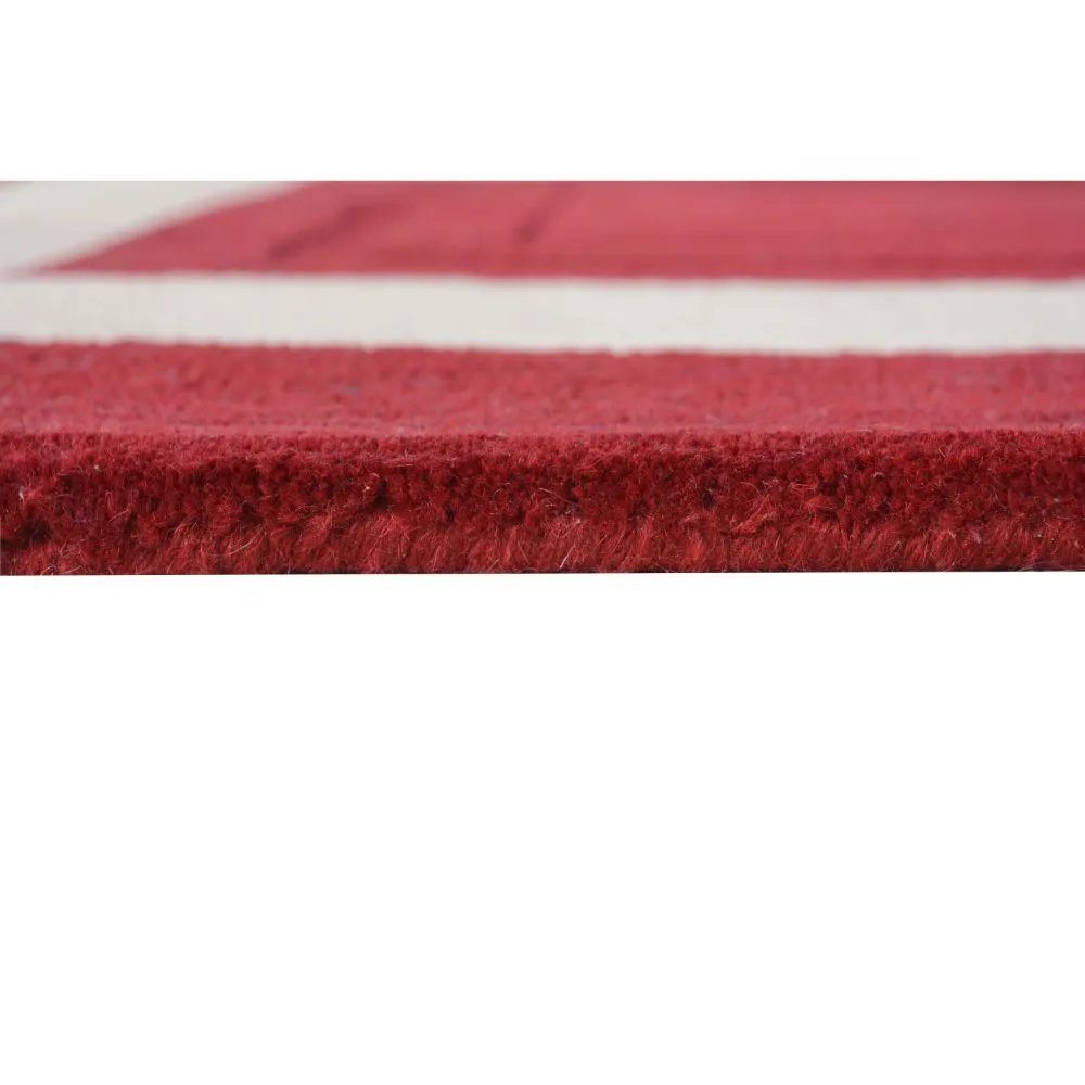 Basic Square Patterned Red & Beige Tufted Area Carpet 2X5ft
