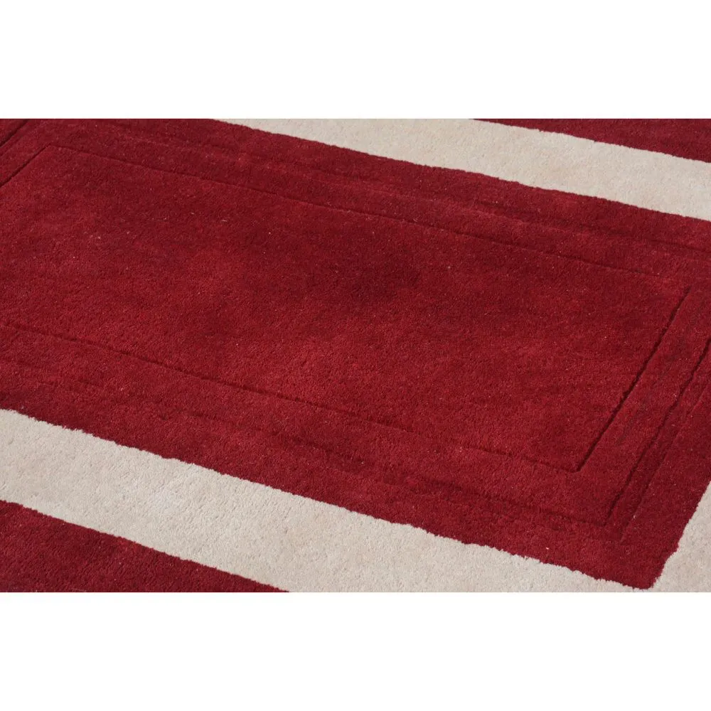 Basic Square Patterned Red & Beige Tufted Area Carpet 2X5ft