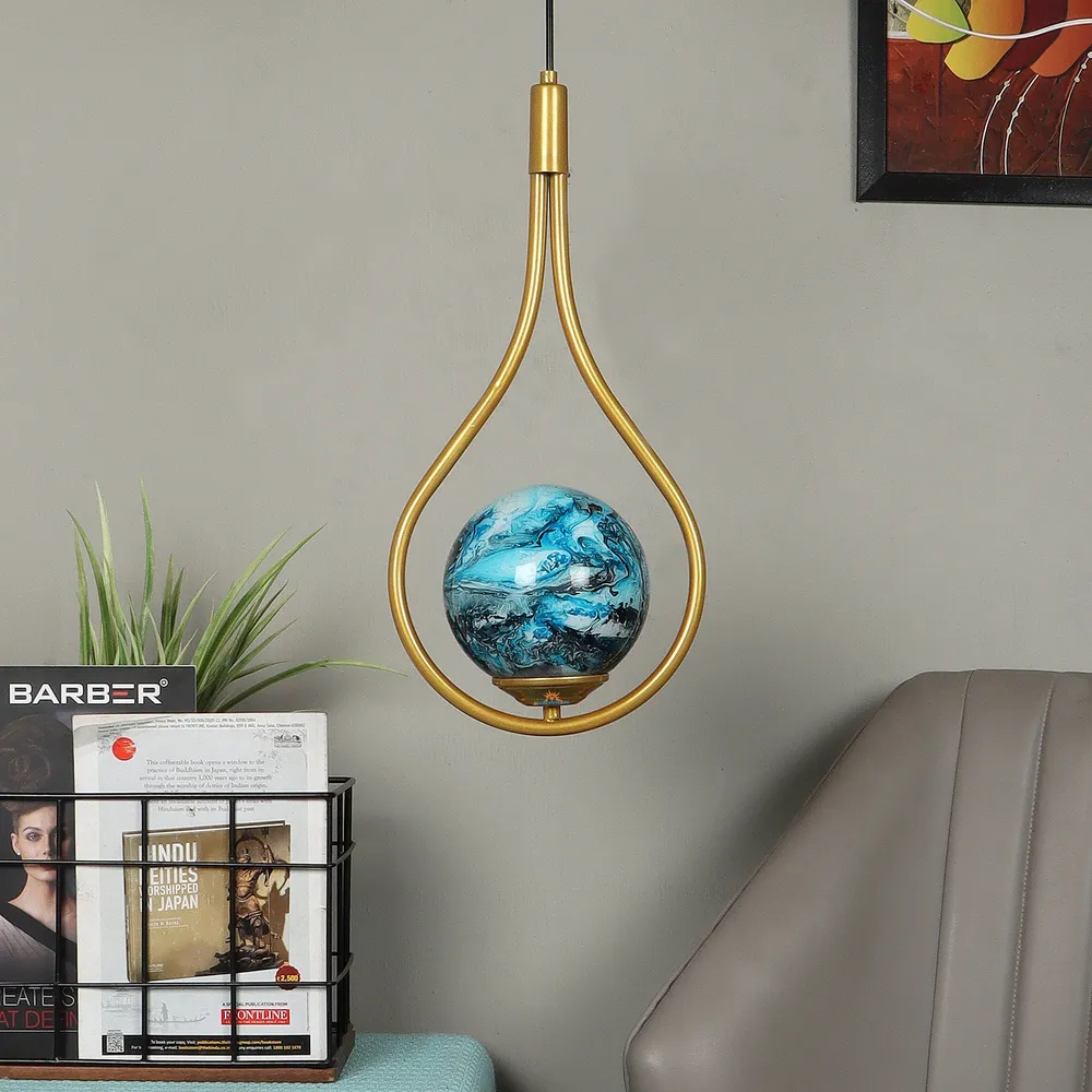 Bat Hanging Golden Metal Hanging Light with 3D Glass Globe Blue