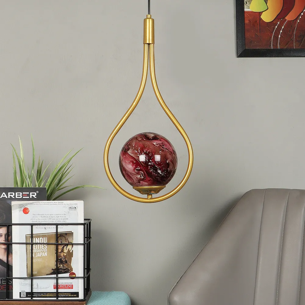 Bat Hanging Golden Metal Hanging Light with 3D Glass Globe Blue