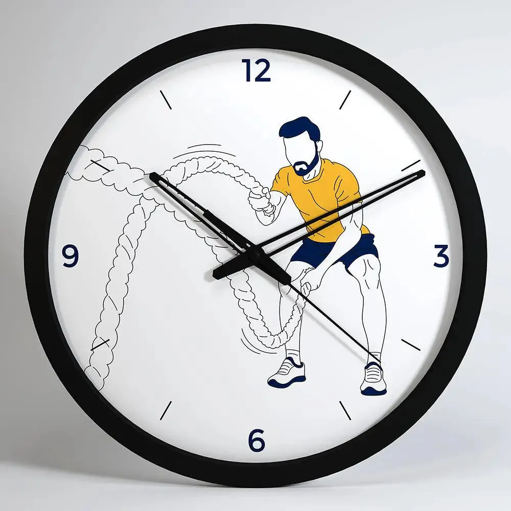 Battle Rope Exercise' Motivational Wall Clock for Gym - Black Frame