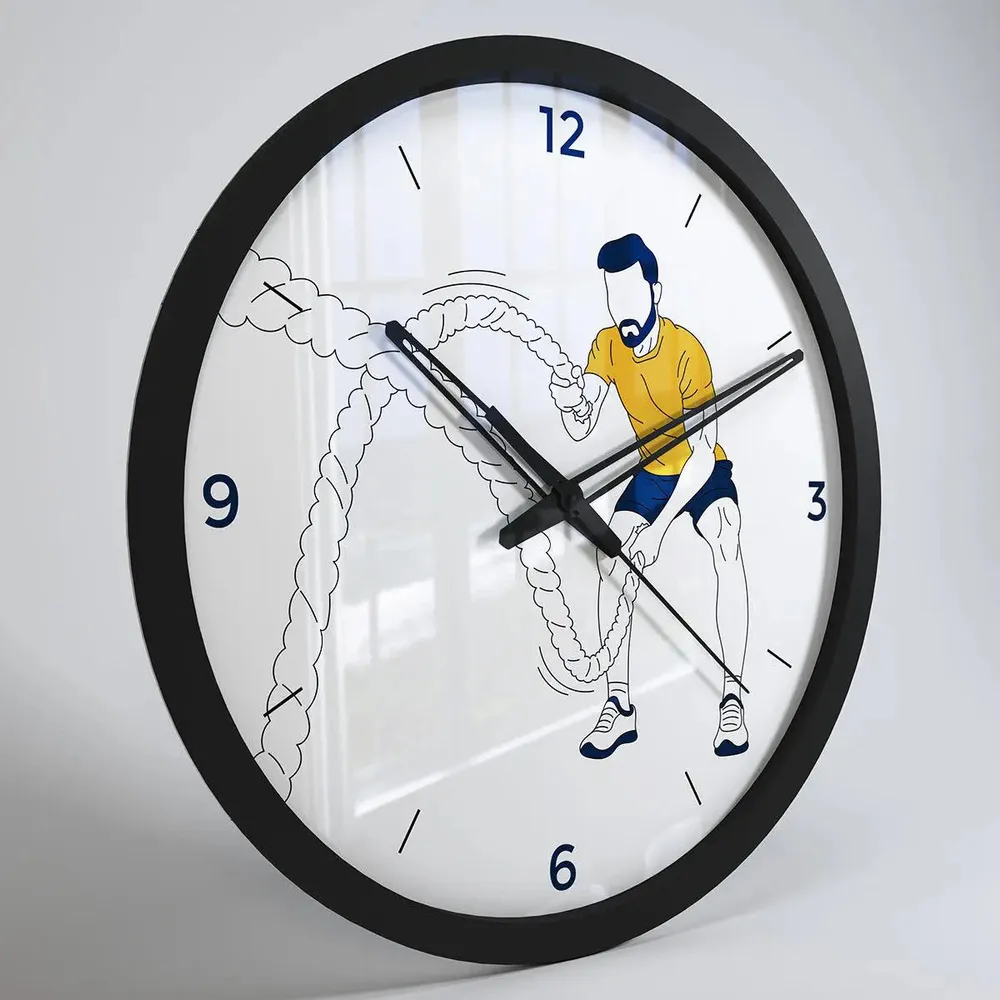 Battle Rope Exercise' Motivational Wall Clock for Gym - Black Frame