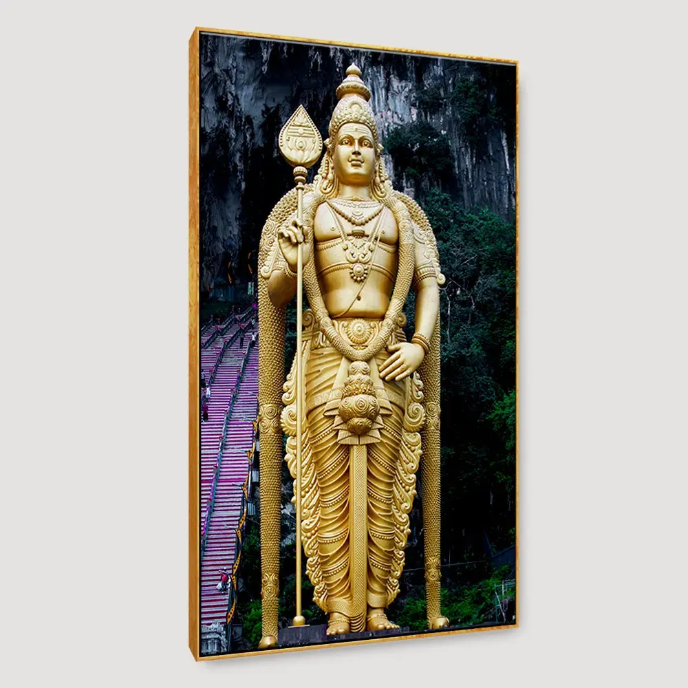 Batu Caves Lord Murugan/ God Skanda Painting With Floating Frame