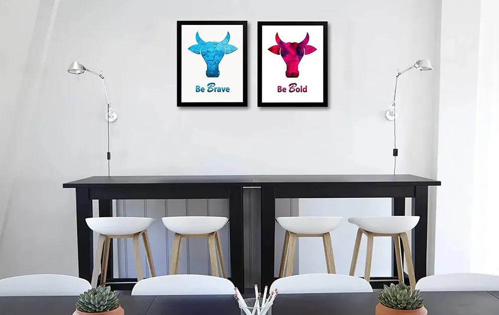 Be Brave Be Bold Quote Bull Abstract Wall Painting Framed in black