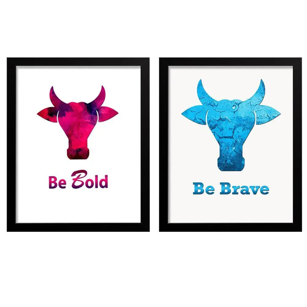 Be Brave Be Bold Quote Bull Abstract Wall Painting Framed in black